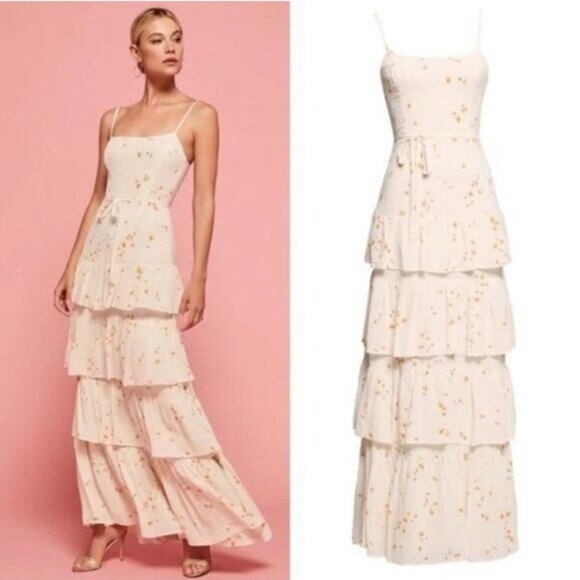 NWT Reformation Foxglove Tiered Ruffle Maxi Dress 2 Opium Floral Georgette - Picture 2 of 12